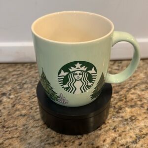 Starbucks mug 18oz microwave dishwasher safe green Christmas trees green purple